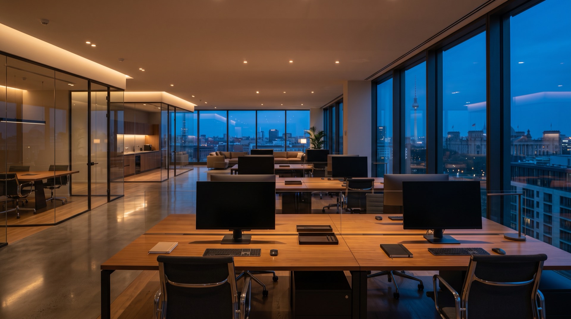Gereinigtes Berliner Büro am Abend